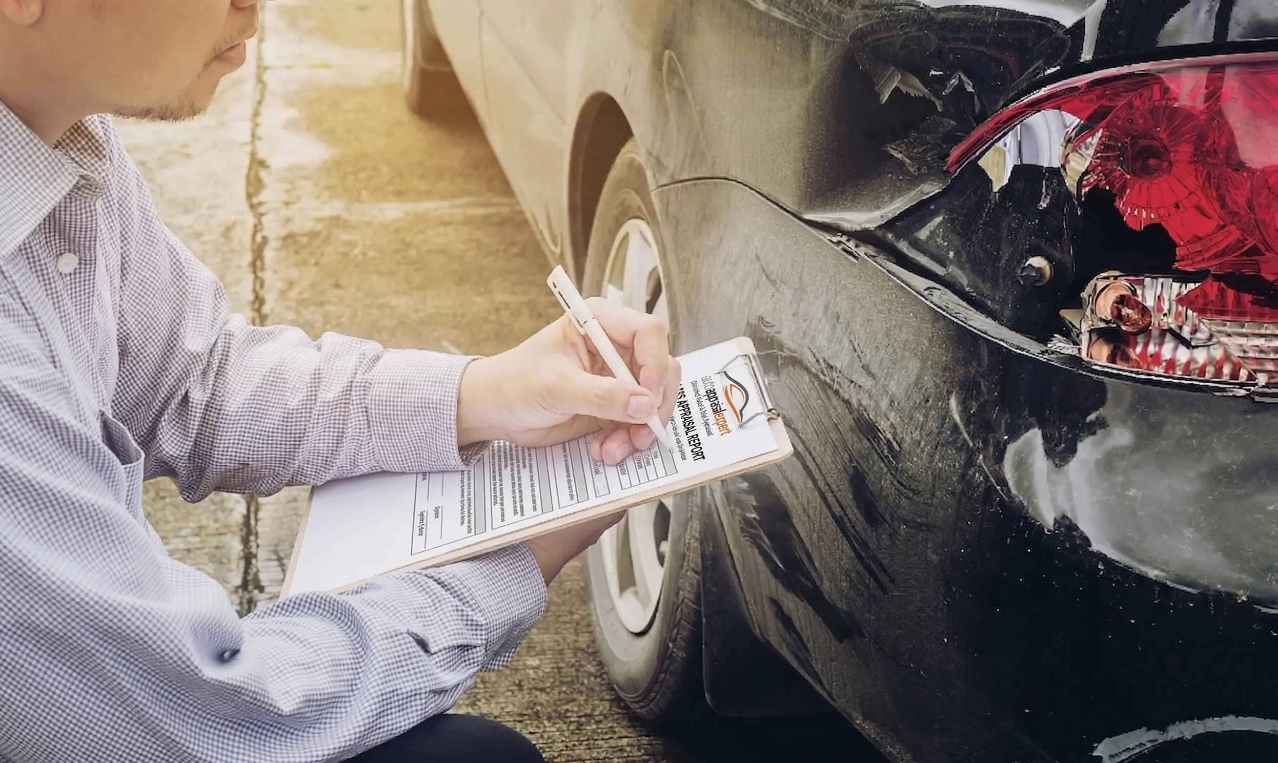 Insurance employee writing a report